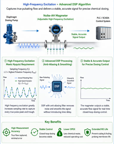 Overcoming “Pulsating Flow” Errors in Desalination Chemical Dosing—The Nyquist Aliasing Challenge and Noike-AH’s High-Frequency Excitation Solution