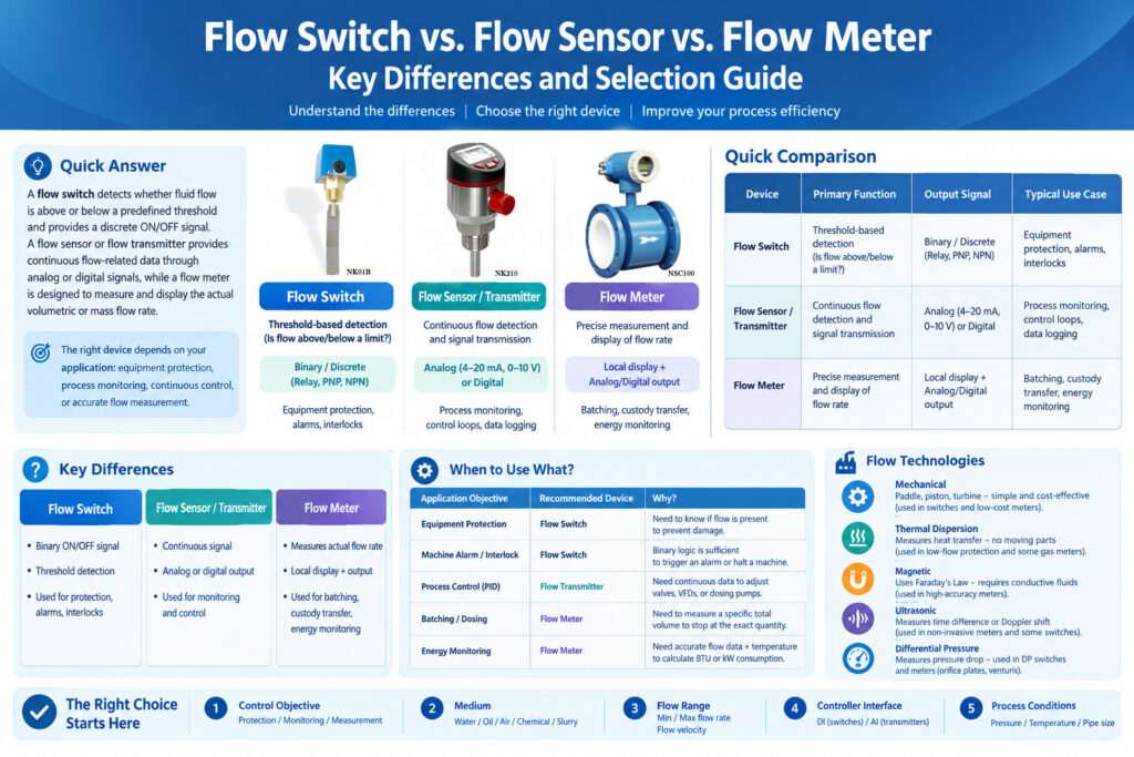 Flow Switch vs Flow Sensor vs Flow Meter: Key Differences