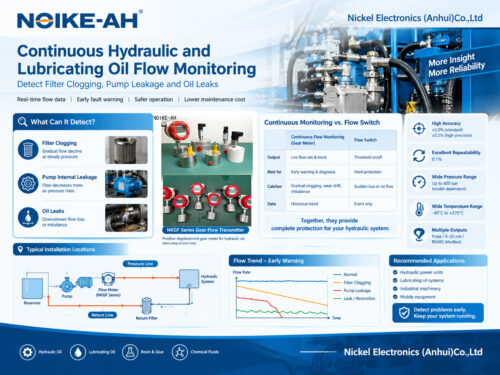 Continuous Lubricating and Hydraulic Oil Flow Monitoring: Detect Filter Clogging, Pump Leakage and Oil Leaks