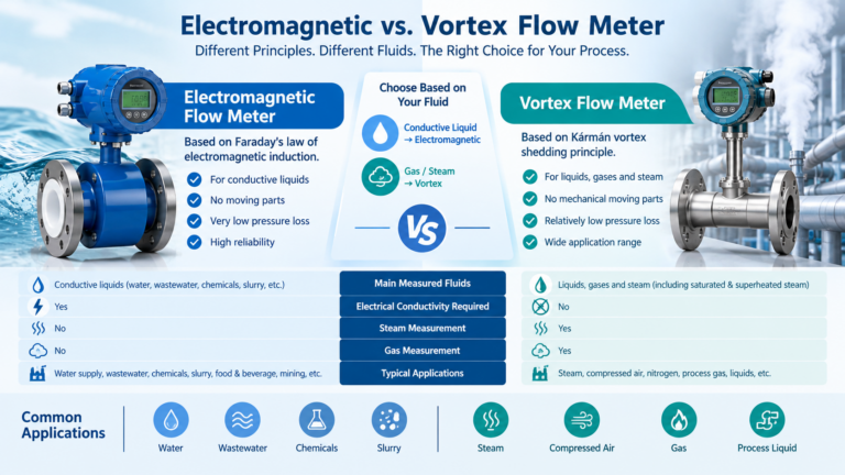 Electromagnetic vs. Vortex Flow Meter comparison diagram